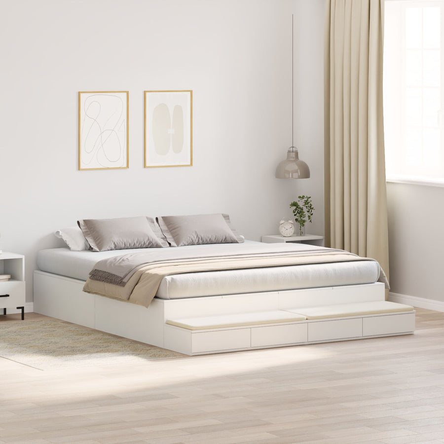 Opbergbedframe Wit Bewerkt Hout 236,5 X 200 X 31,5 Cm Artisanaal Eiken
