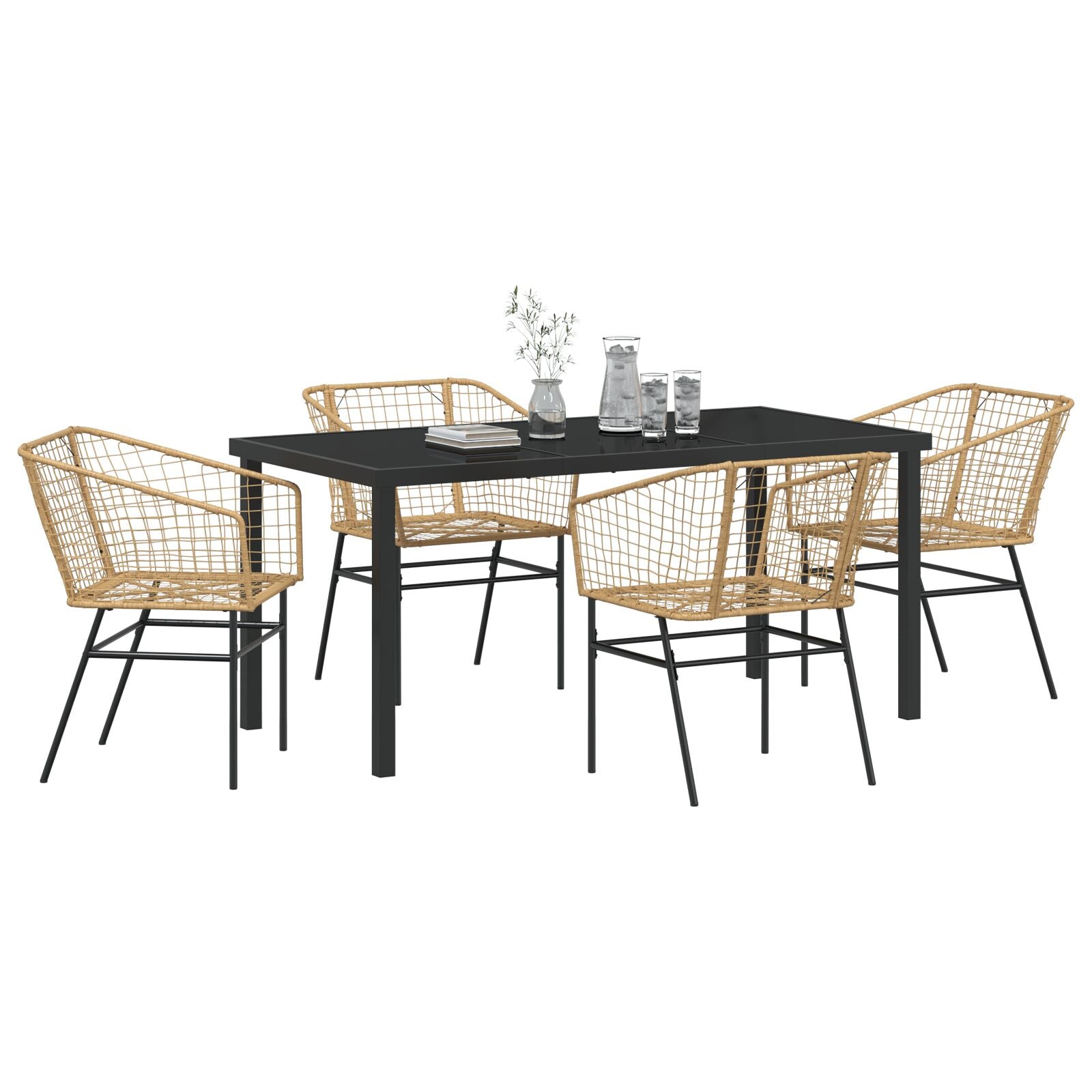 5-Delige Tuin Eetset Bruin Poly Rattan