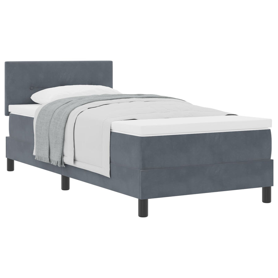 Boxspringbed Met Matras Donkergrijs 100X200 Cm Fluweel Blauw