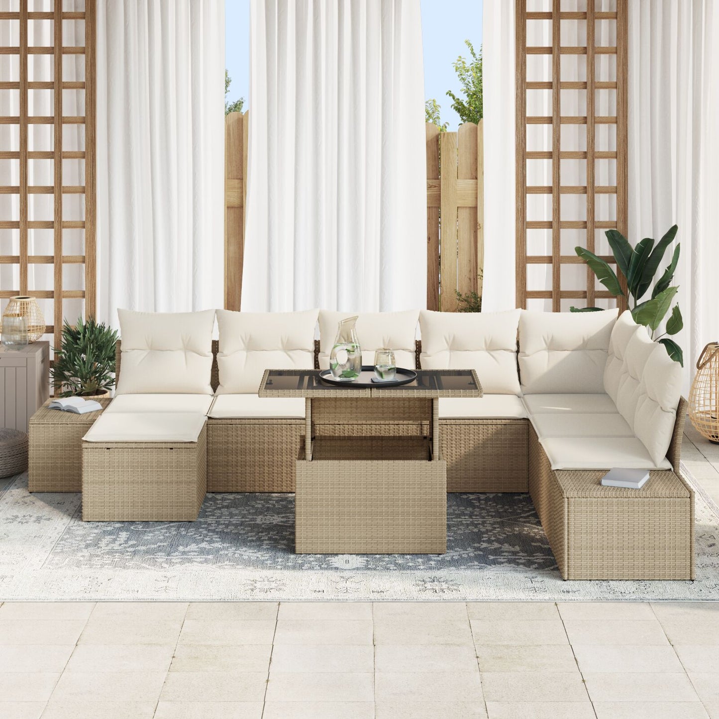 Tuin Sofa Set Set Van 9 Beige Poly Rattan Tuin Hoekbank