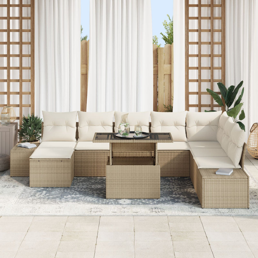 Tuin Sofa Set Set Van 9 Beige Poly Rattan Tuin Hoekbank