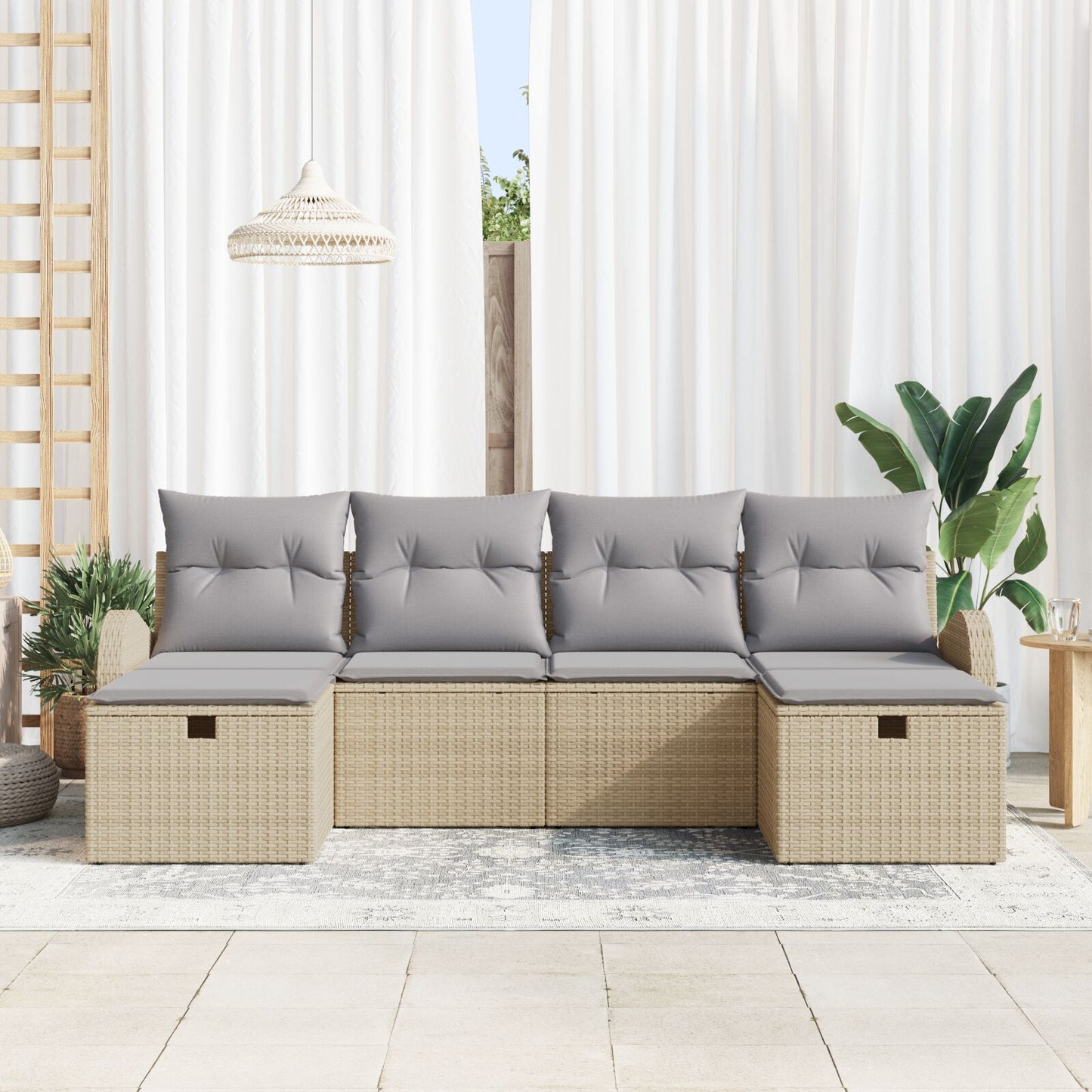 6-Delige Tuin Sofa Set Met Kussens Beige Poly Riet