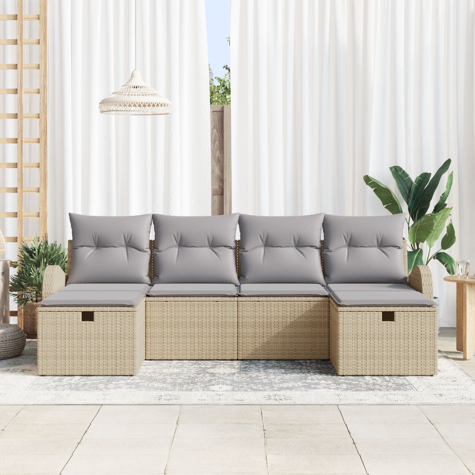 6-Delige Tuin Sofa Set Met Kussens Beige Poly Riet