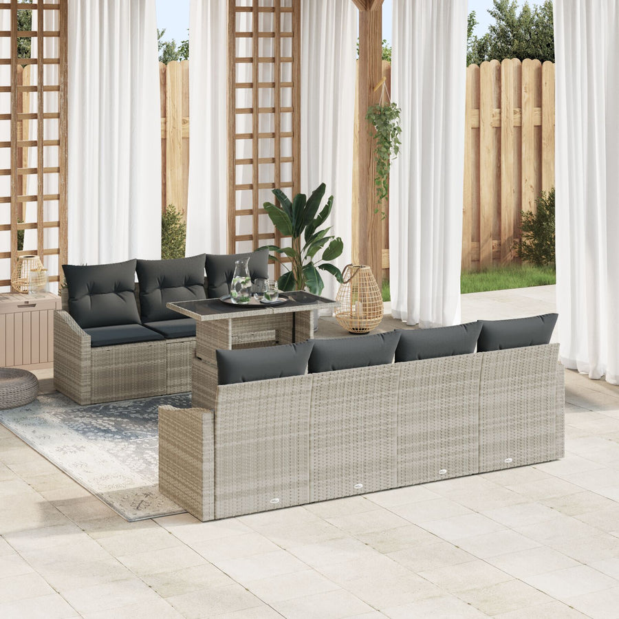 8-Delige Tuin Sofa Set Met Kussens Lichtgrijs Poly Rattan