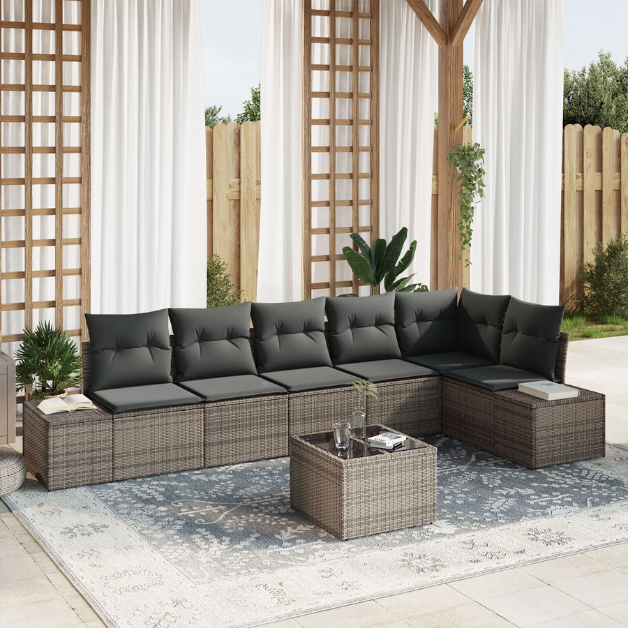 6-Delige Tuinsofa Set Met Kussens Zwart Poly Riet Grijs met tafel