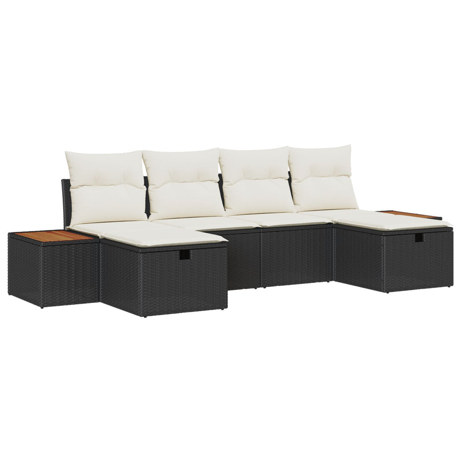 6 Delige Tuin Sofa Set Met Kussens Zwart Poly Riet
