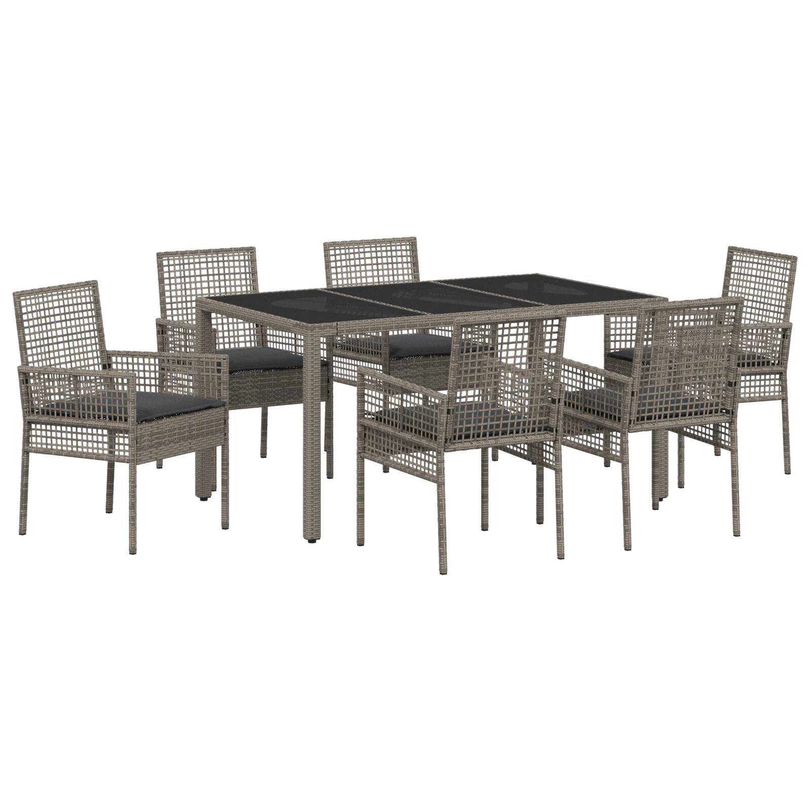 Tuin Eetset Van 7 Stukken Met Kussens Grijs Poly Rattan