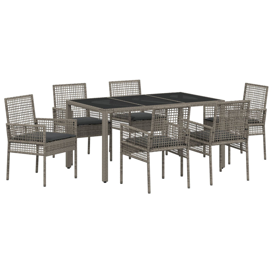 Tuin Eetset Van 7 Stukken Met Kussens Grijs Poly Rattan