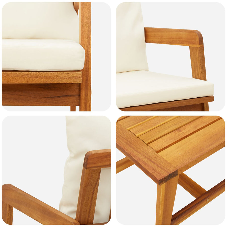 3-Delige Bistroset Met Kussens Van Massief Acaciahout Crème wit 2x stoelen + tafel