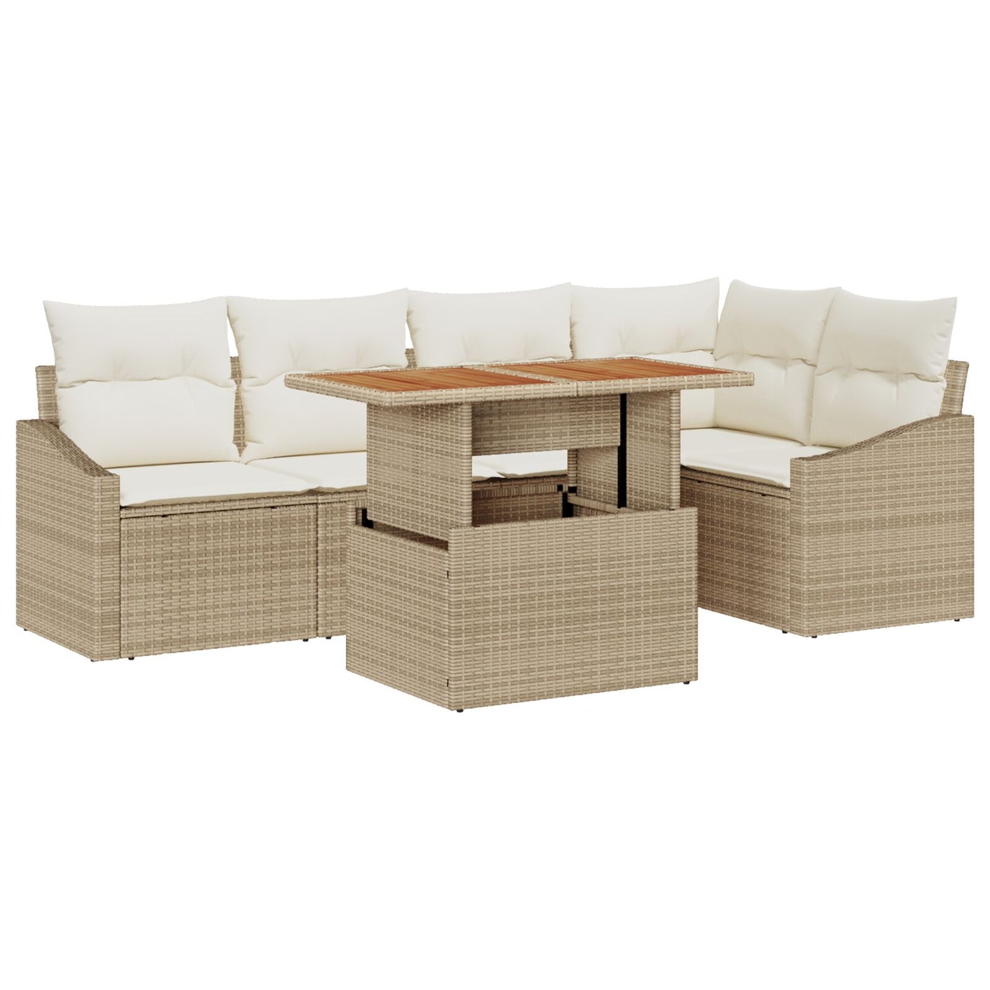 6 Delige Tuin Sofa Set Met Kussens Beige Poly Rattan