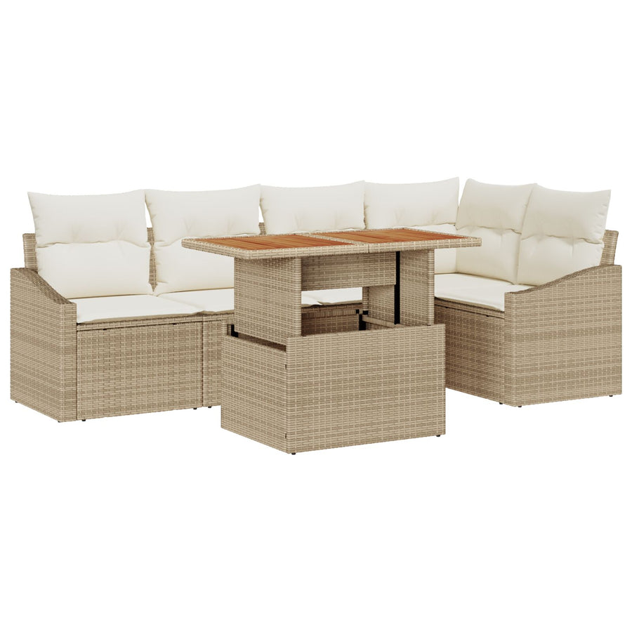 6 Delige Tuin Sofa Set Met Kussens Beige Poly Rattan