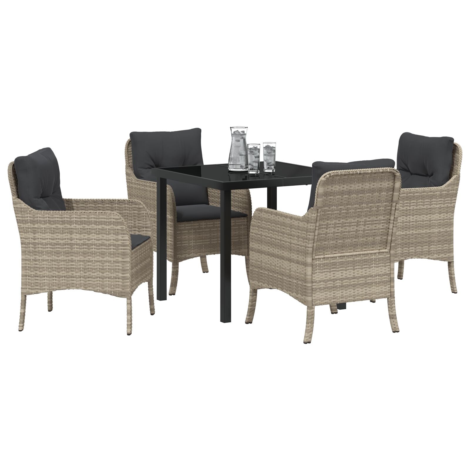 5-Delige Tuin Eetset Met Kussens Lichtgrijs Poly Rattan
