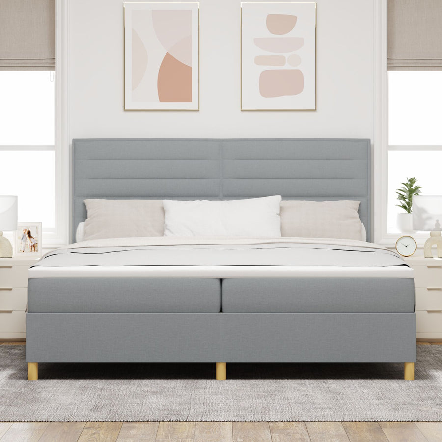 Boxspring Bed Met Matras Lichtgrijs 200X200 Cm Stof Blauw
