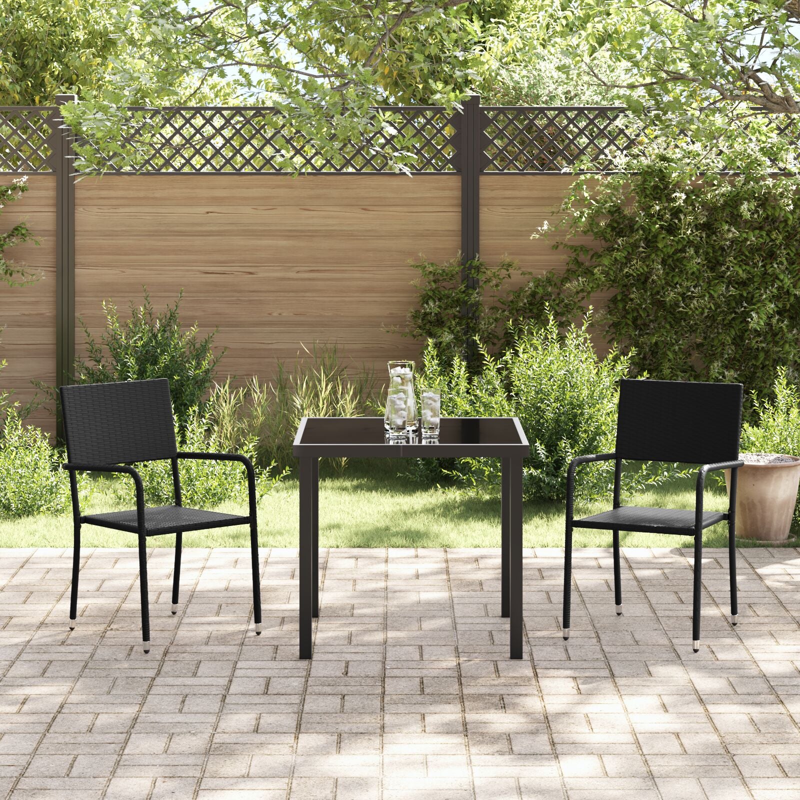 3 Delige Tuindinerset Zwart Poly Rattan