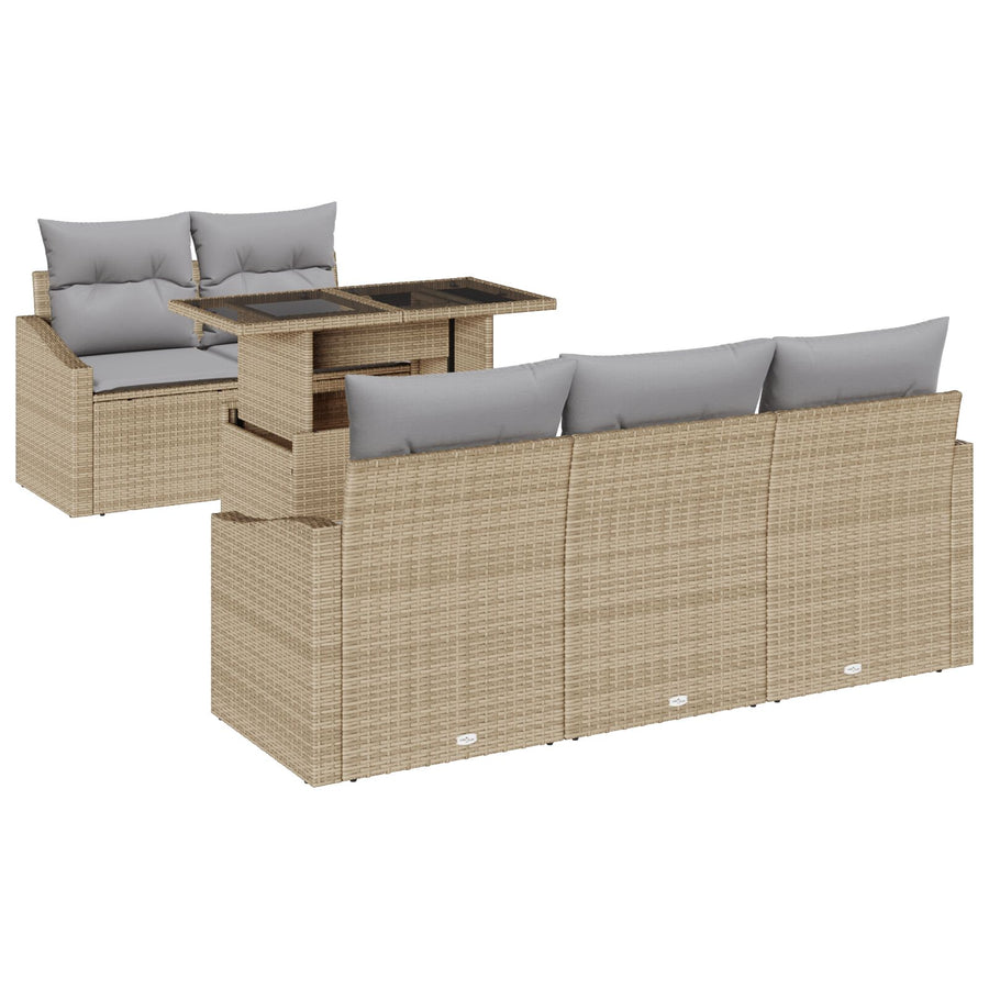 6 Delen Tuin Sofa Set Met Kussens Beige Poly Rattan
