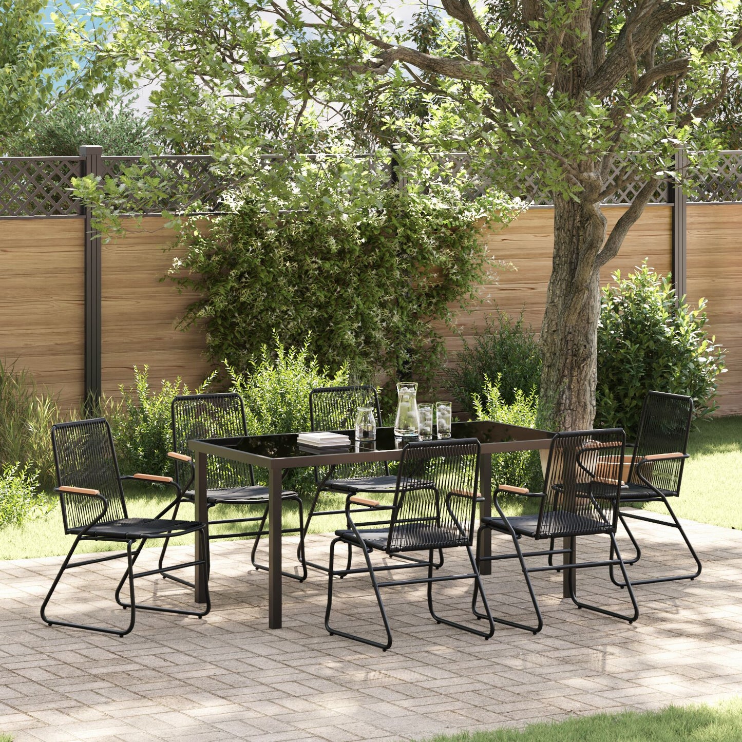 7-Delige Tuindining Set Zwart Pvc Rattan