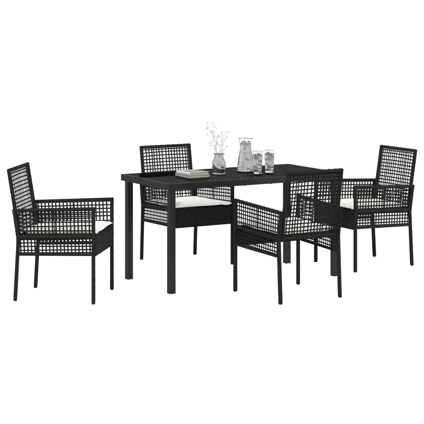 5 Delige Tuin Eetset Met Kussens Zwart Poly Rattan