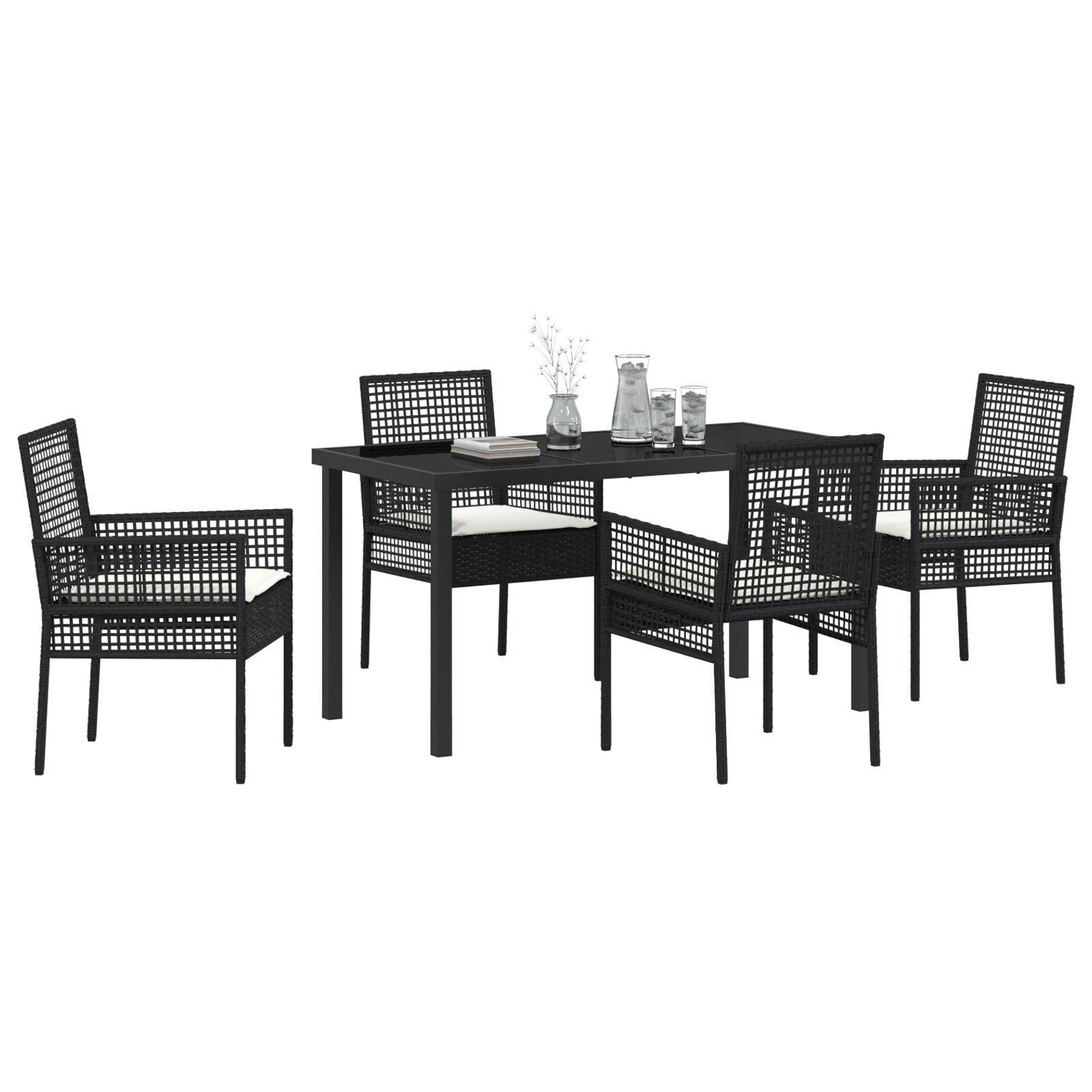 5 Delige Tuin Eetset Met Kussens Zwart Poly Rattan