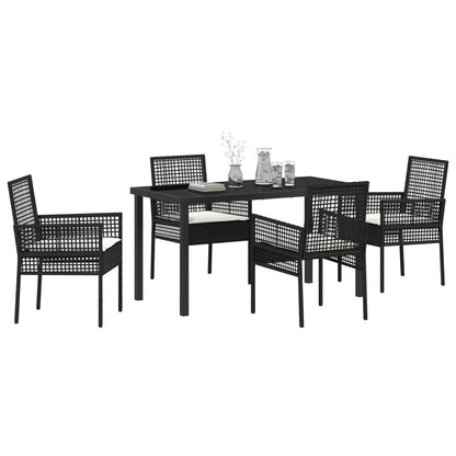 5 Delige Tuin Eetset Met Kussens Zwart Poly Rattan