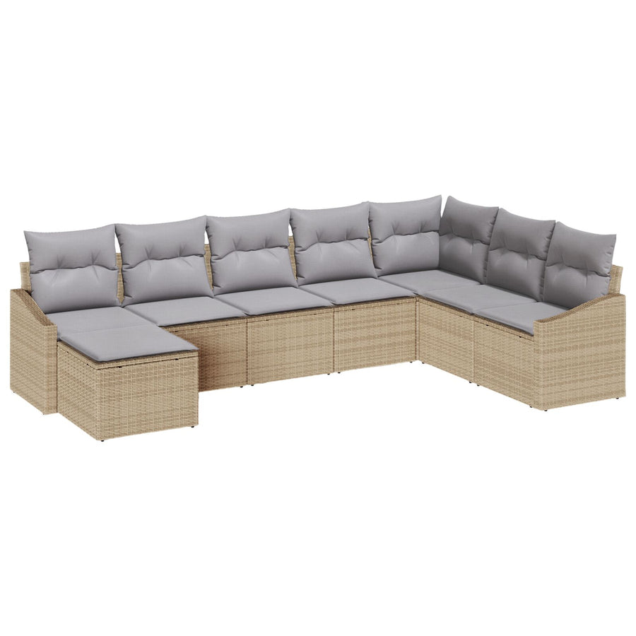 8-Delige Tuin Eetset Met Kussens Beige Poly Rattan