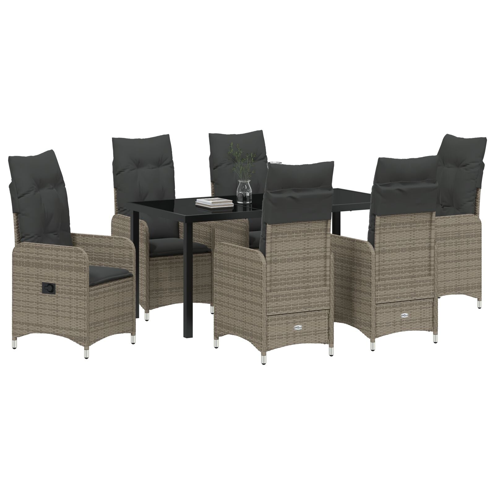 7 Delige Tuin Eetset Met Kussens In Grijs Poly Rattan