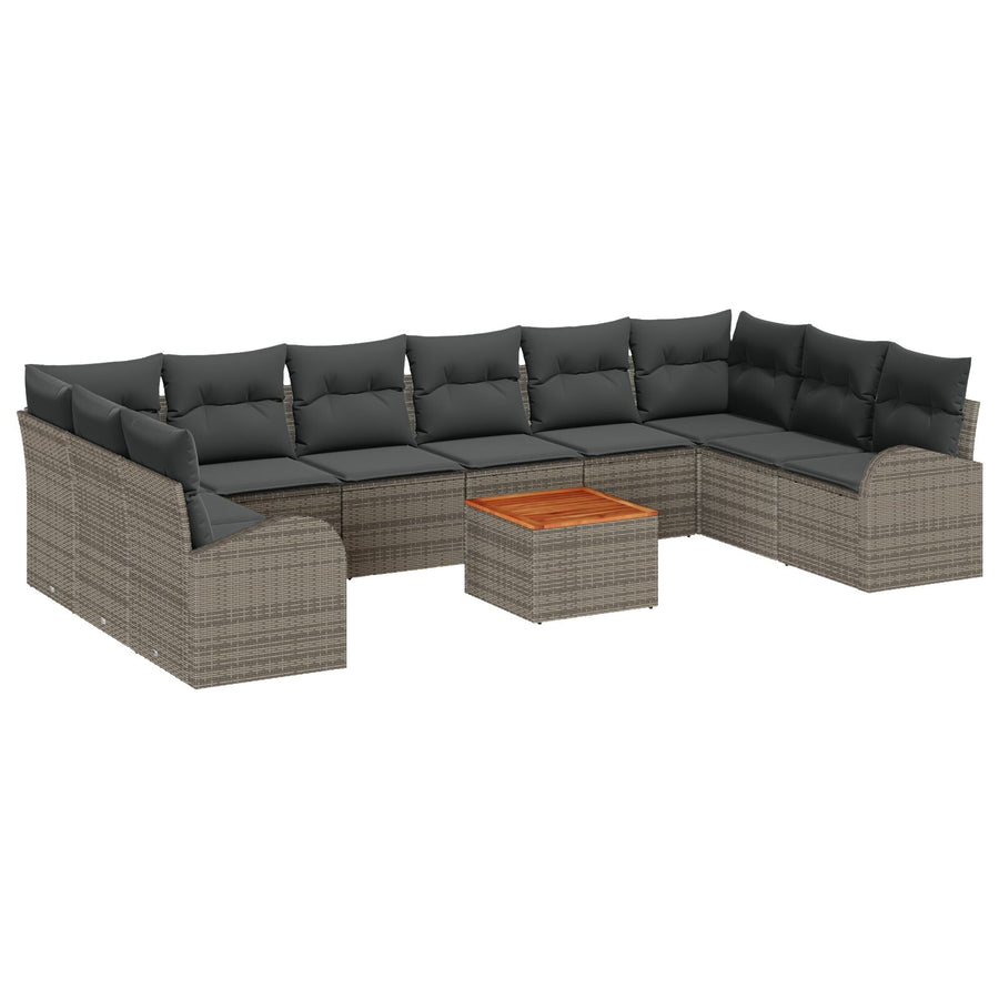 11-Delige Tuin Sofa Set Met Kussens Grijs Poly Riet Acacia