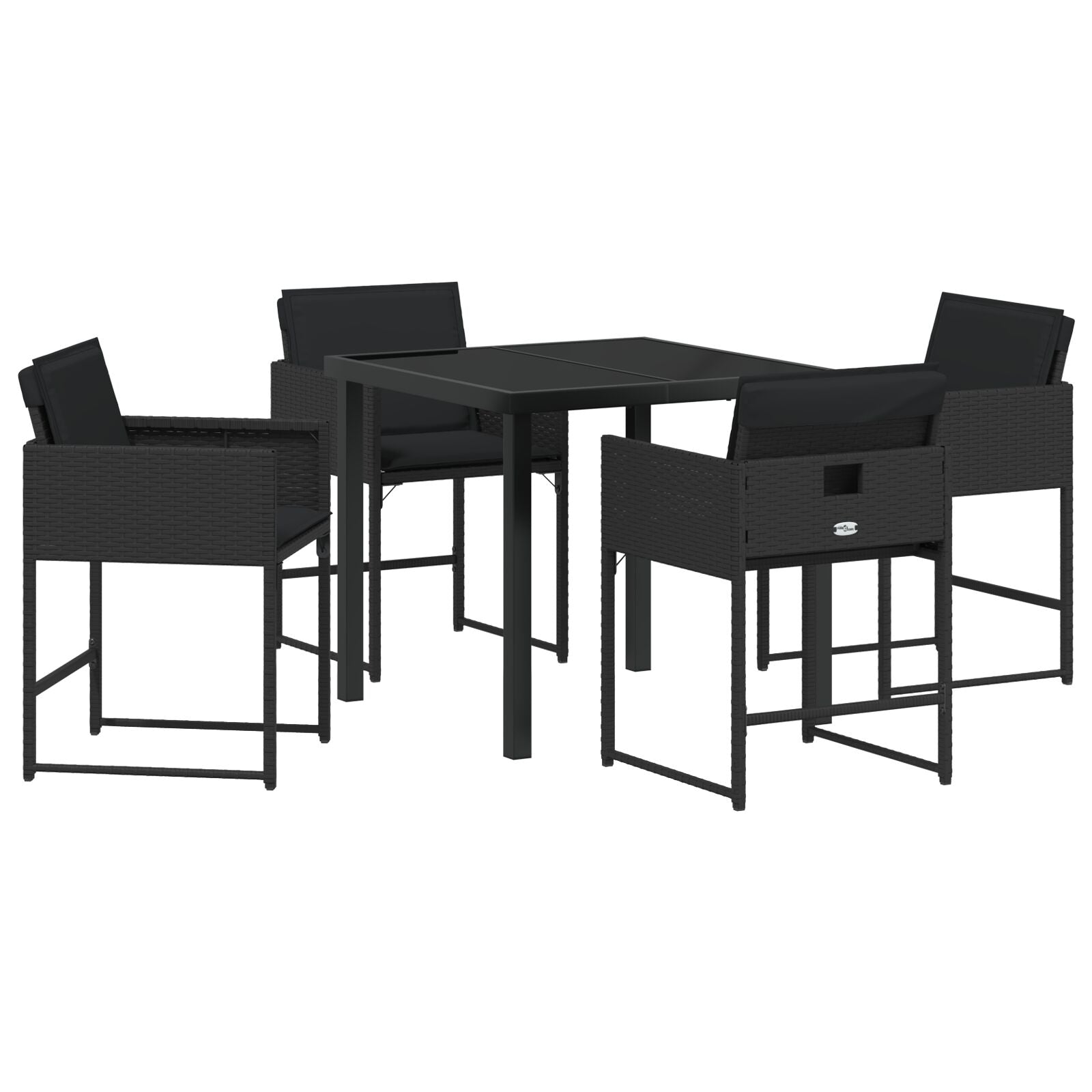 5-Delige Tuin Eettafelset Met Kussens Zwart Poly Rattan