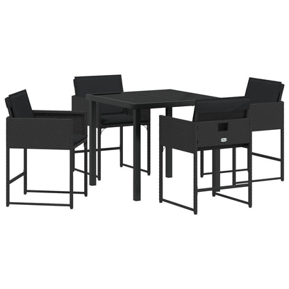 5-Delige Tuin Eettafelset Met Kussens Zwart Poly Rattan