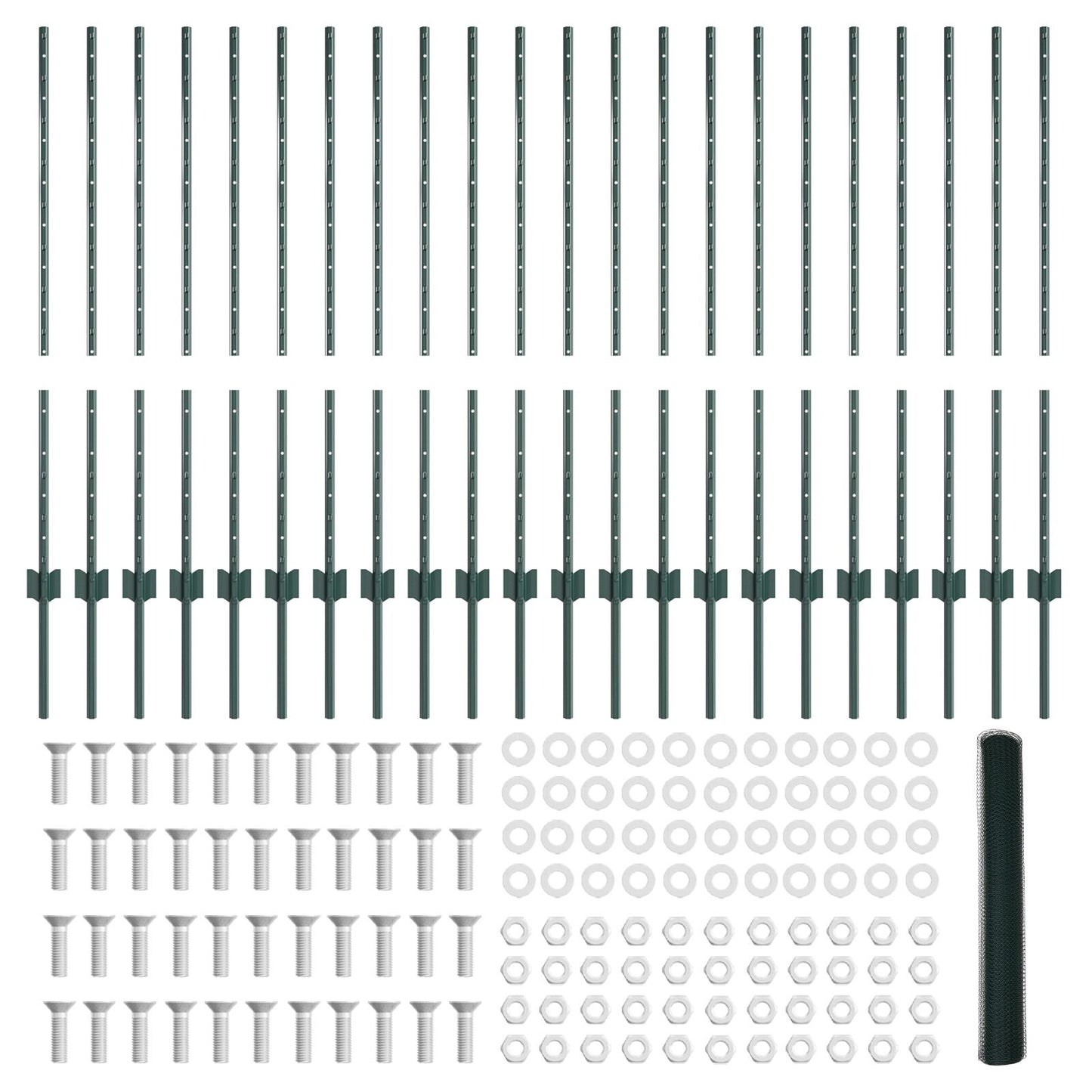 Hekpalen 11 Stuks U-Kanaal Groen 100 Cm Staal,  Zeshoekig Hek Groen 1X50 M Staal