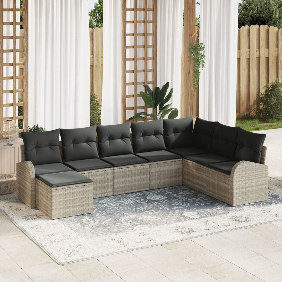 8-Delige Tuinsofa Set Met Kussens Lichtgrijs Poly Rattan