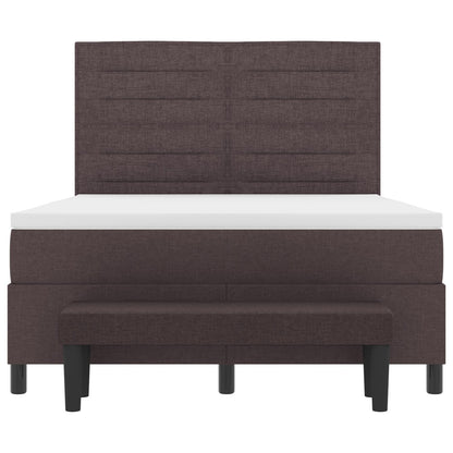 Boxspring Bed Met Matras & Bank Donkerbruin 140X190 Cm Stof Zwart