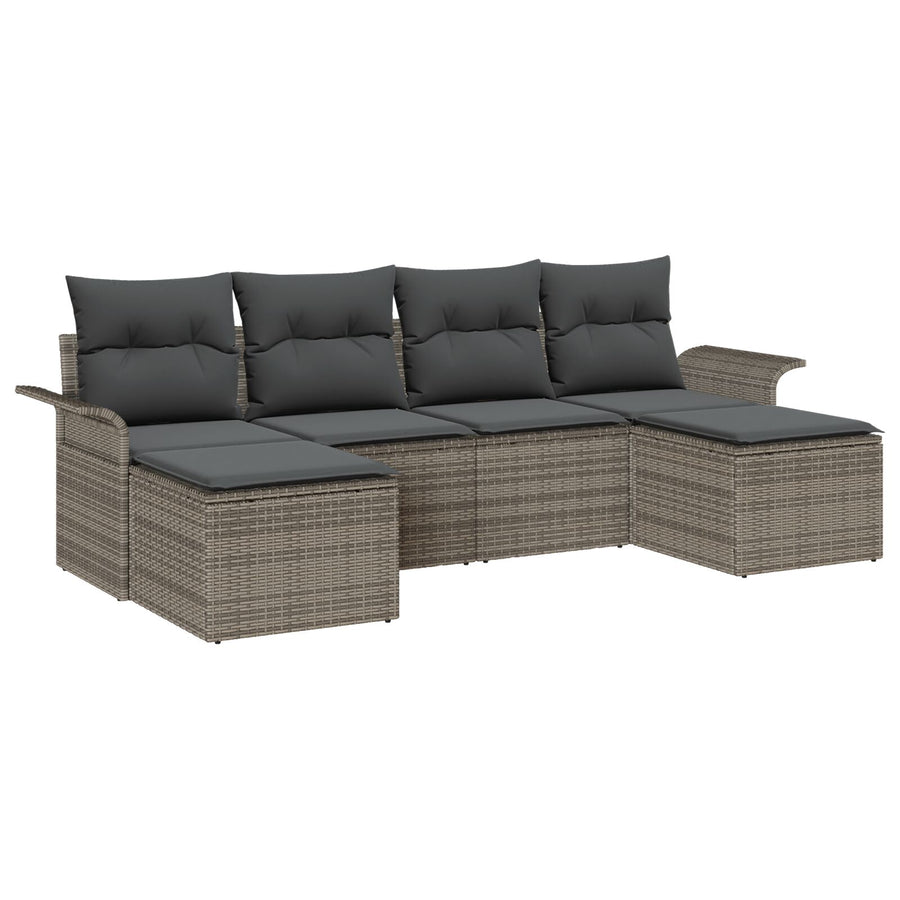 6 Delige Tuin Sofa Set Met Kussens Grijs Poly Rattan