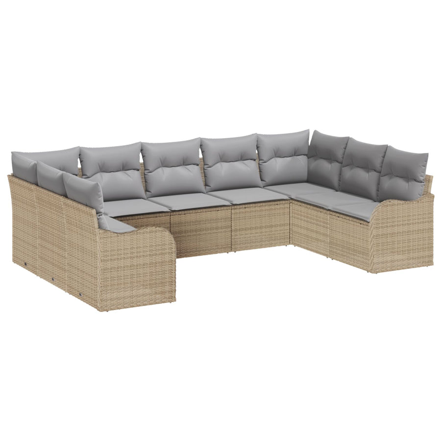 9-Piece Tuin Sofa Set met Kussens Beige Poly Rattan, vidaXL 2-Zitter Tuin Sofa met Kussens Beige Poly Rattan