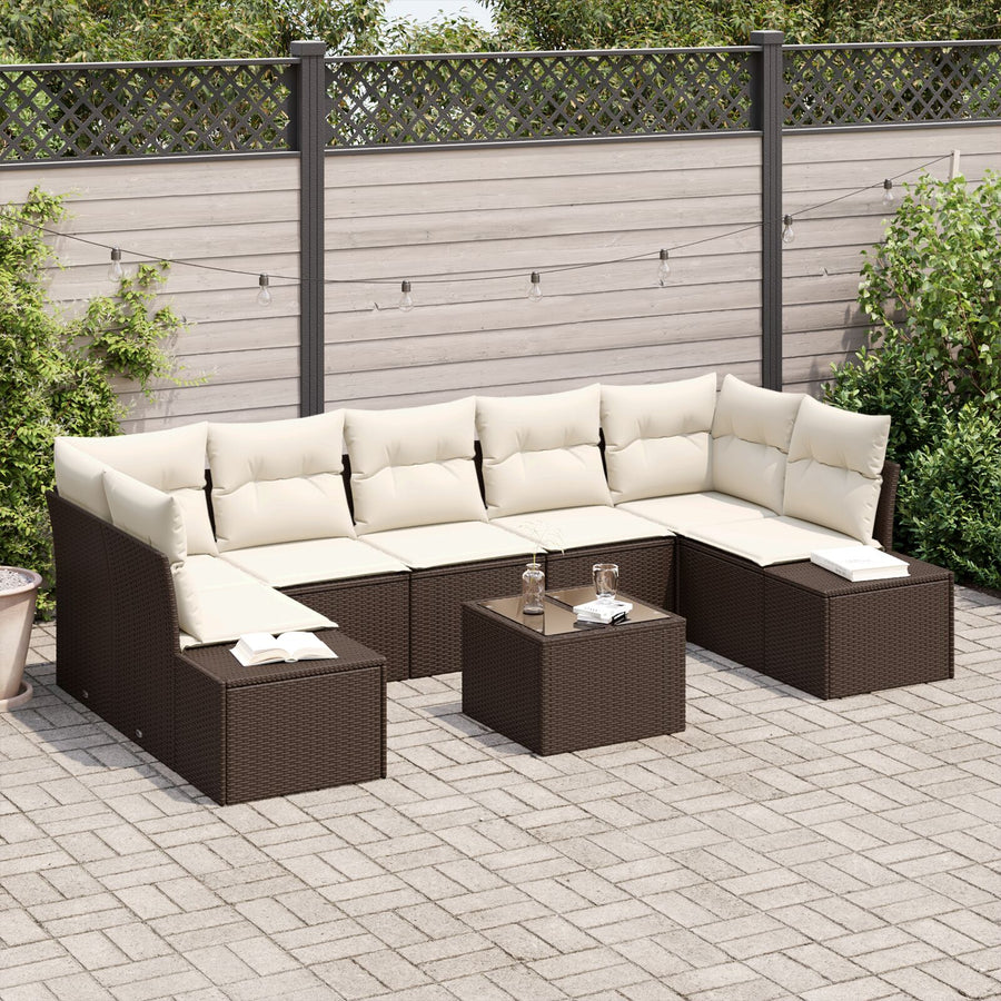 8-Delige Tuin Sofa Set Met Kussens Bruin Poly Rattan
