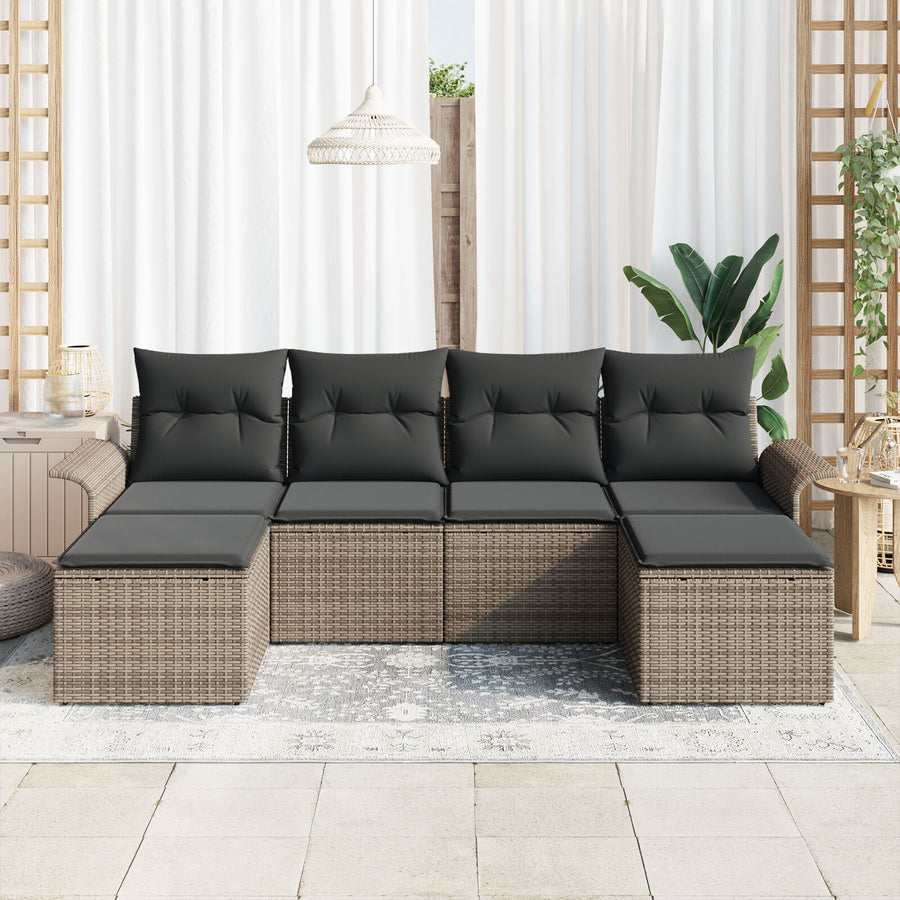 6 Delige Tuin Sofa Set Met Kussens Grijs Poly Rattan