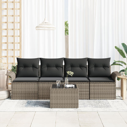 5 Delige Tuinbankset Met Kussen Grijs Poly Rattan