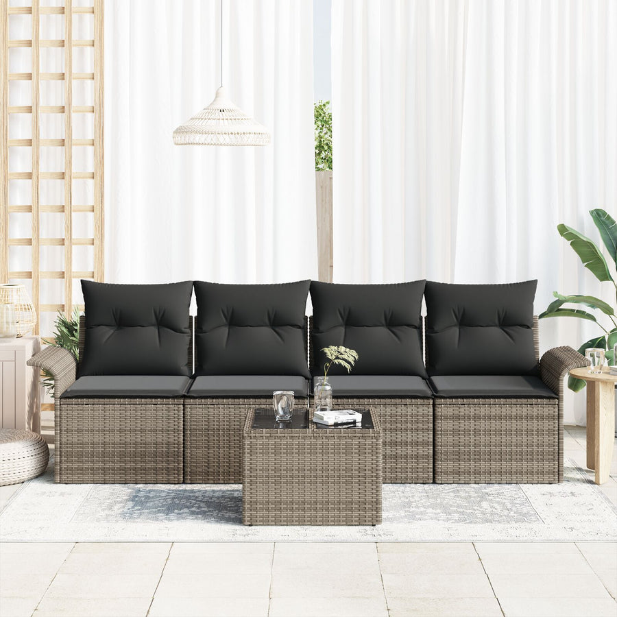 5 Delige Tuinbankset Met Kussen Grijs Poly Rattan
