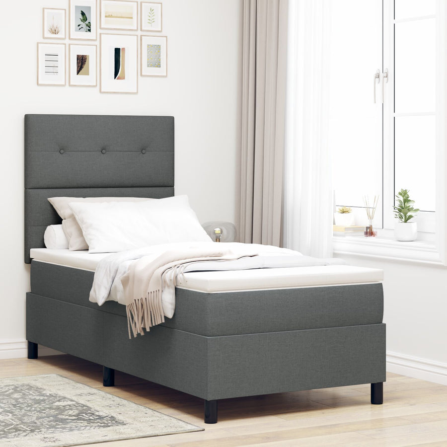 Boxspringbed Met Matras Stof Donkergrijs 80 x 200 cm Knop tufted