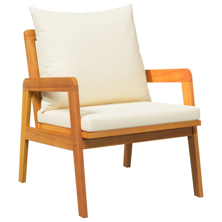 3-Delige Bistroset Met Kussens Van Massief Acaciahout Crème wit 2x stoelen + tafel
