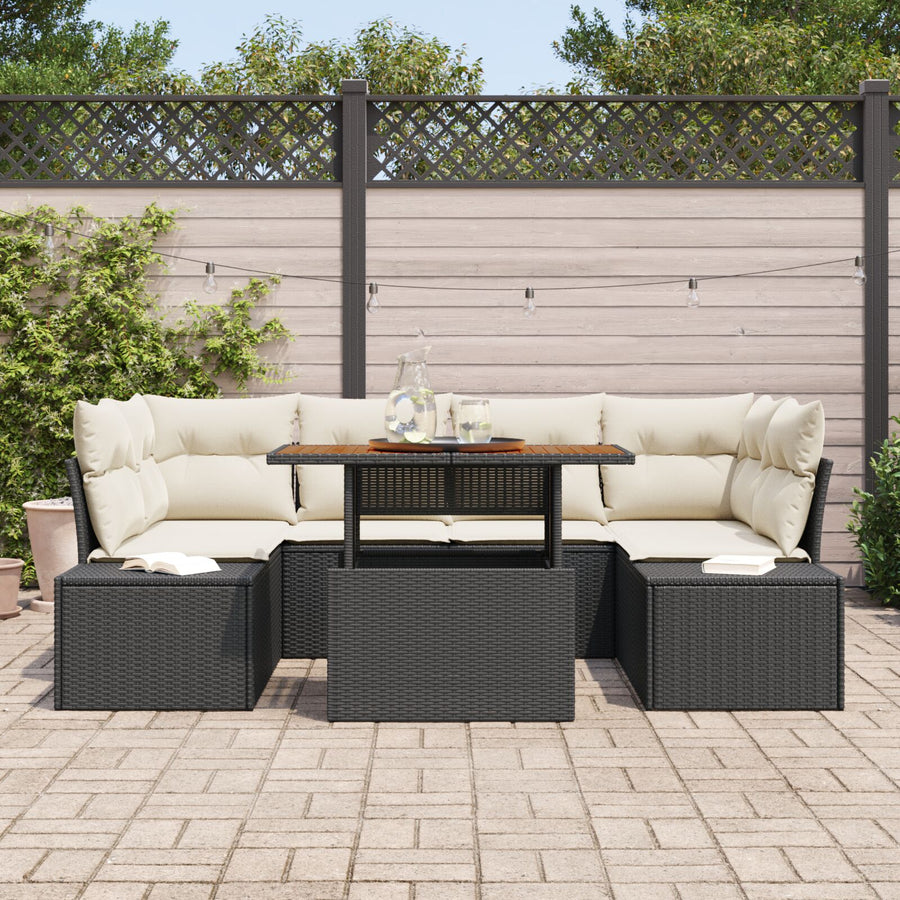 7-Delige Tuin Sofa Set Met Kussens Zwart Poly Rattan