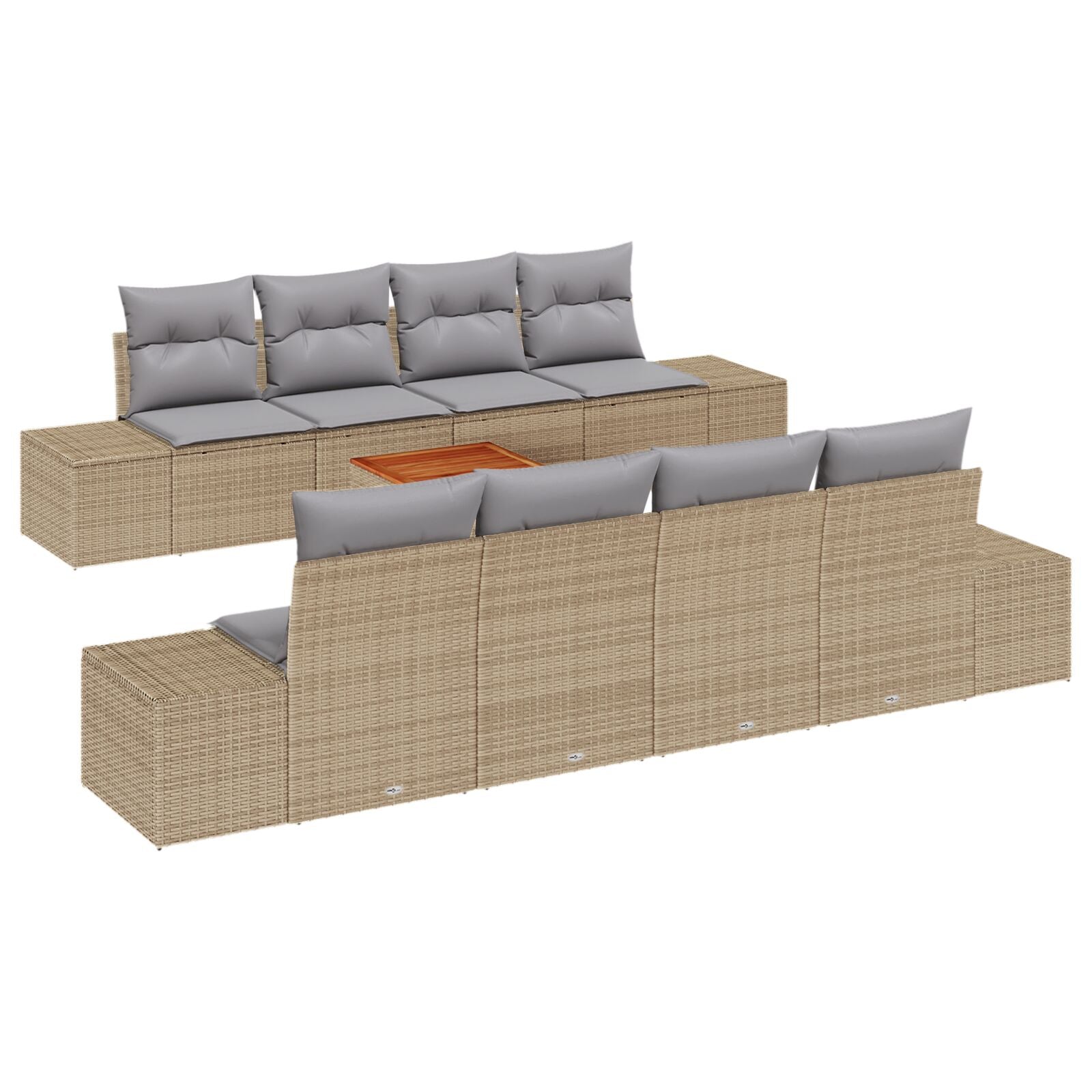 9-Delige Tuin Sofa Set Met Kussens Beige Poly Rattan Acacia