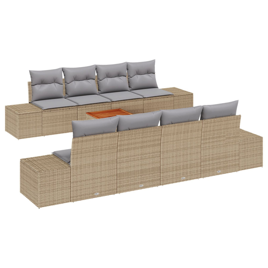 9-Delige Tuin Sofa Set Met Kussens Beige Poly Rattan Acacia