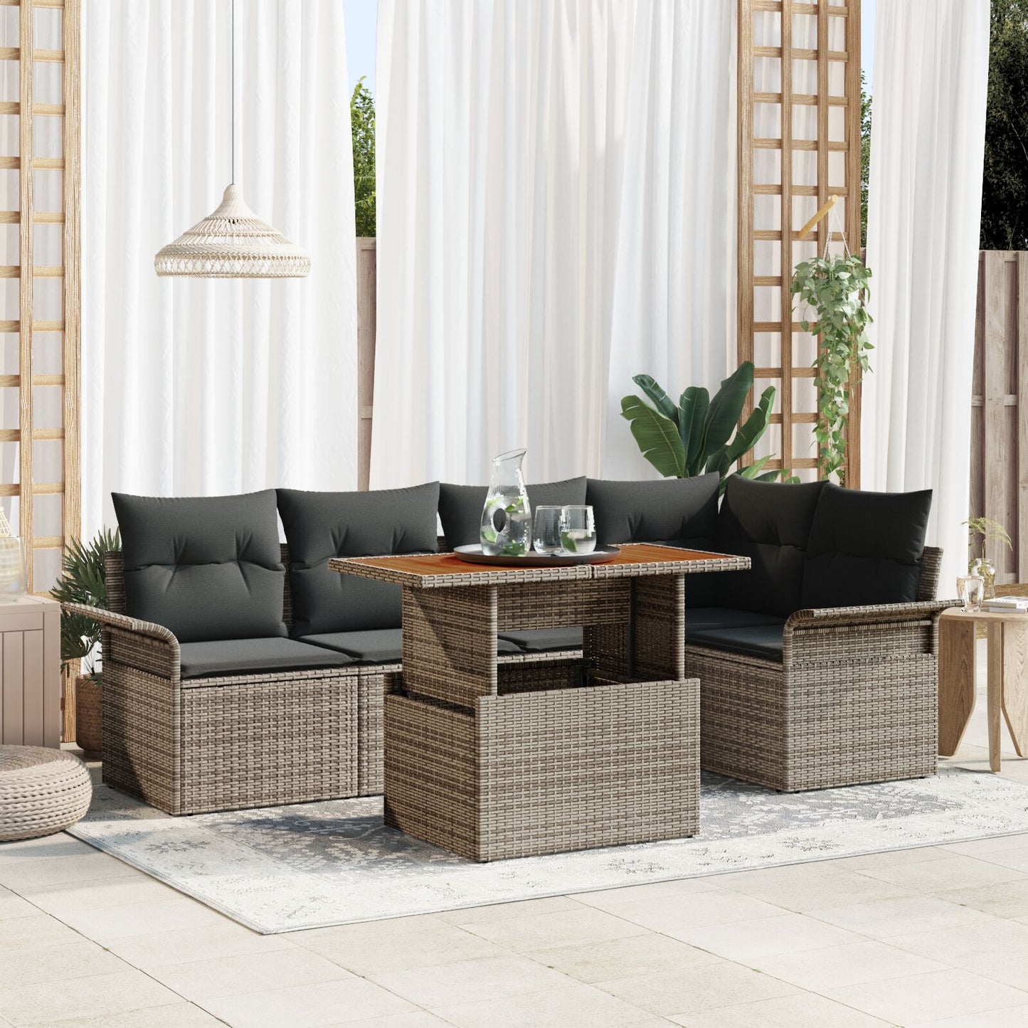 Tuin Sofa Set Set Van 6 Grijs Rattan Tuin Hoekbank Rechthoekig