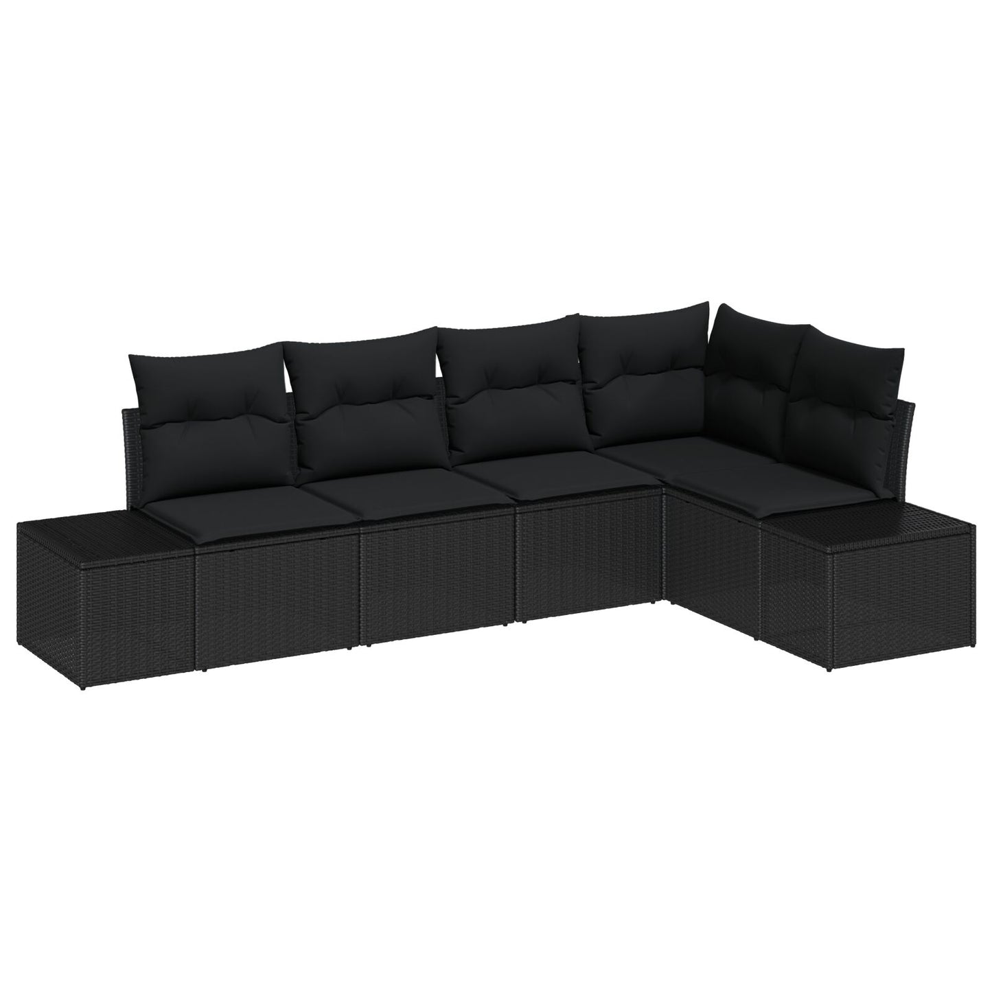 5-Delige Tuin Sofaset Met Kussens Zwart Poly Rattan