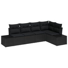 5-Delige Tuin Sofaset Met Kussens Zwart Poly Rattan
