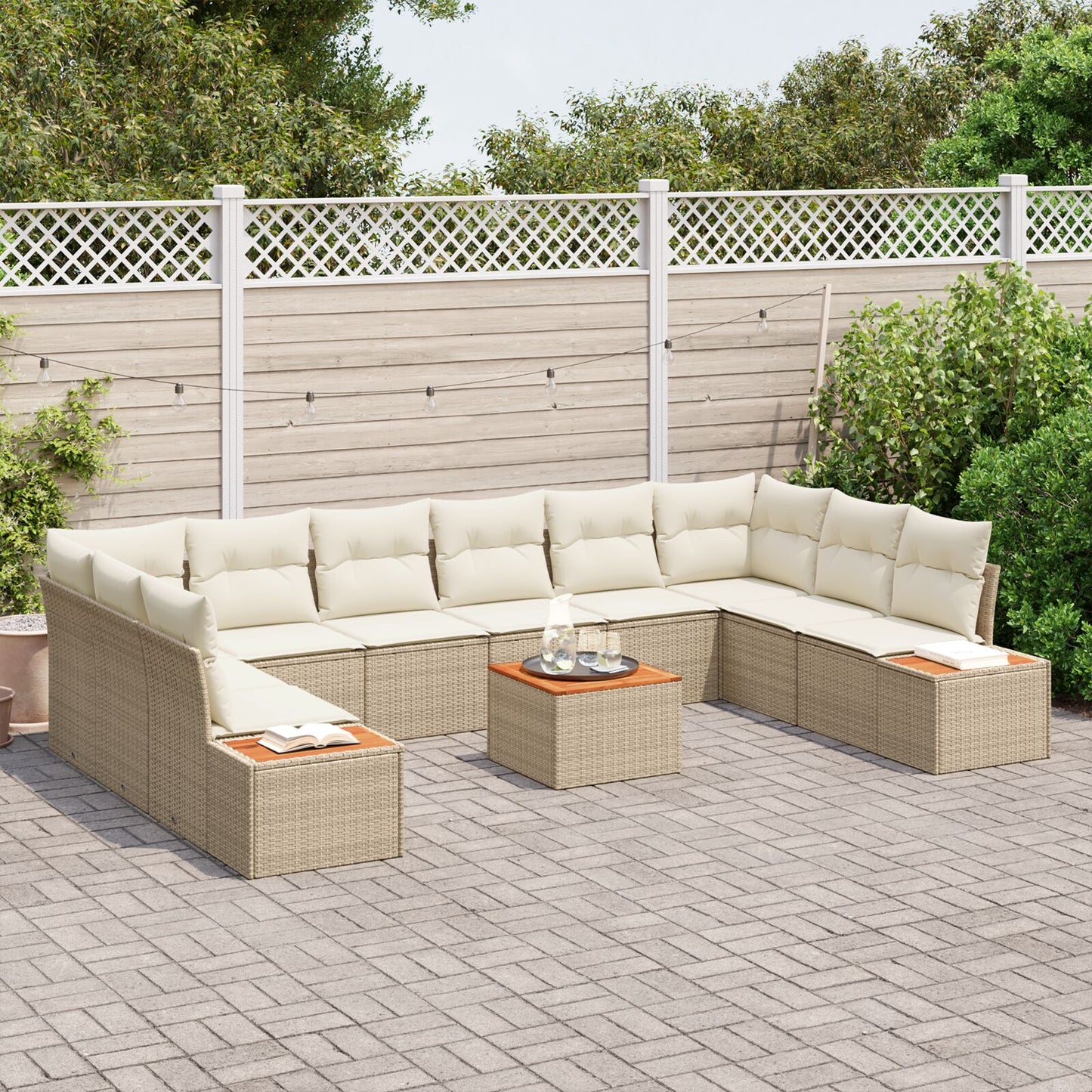 11-Delige Tuin Sofa Set Met Kussens Beige Poly Rattan Acacia