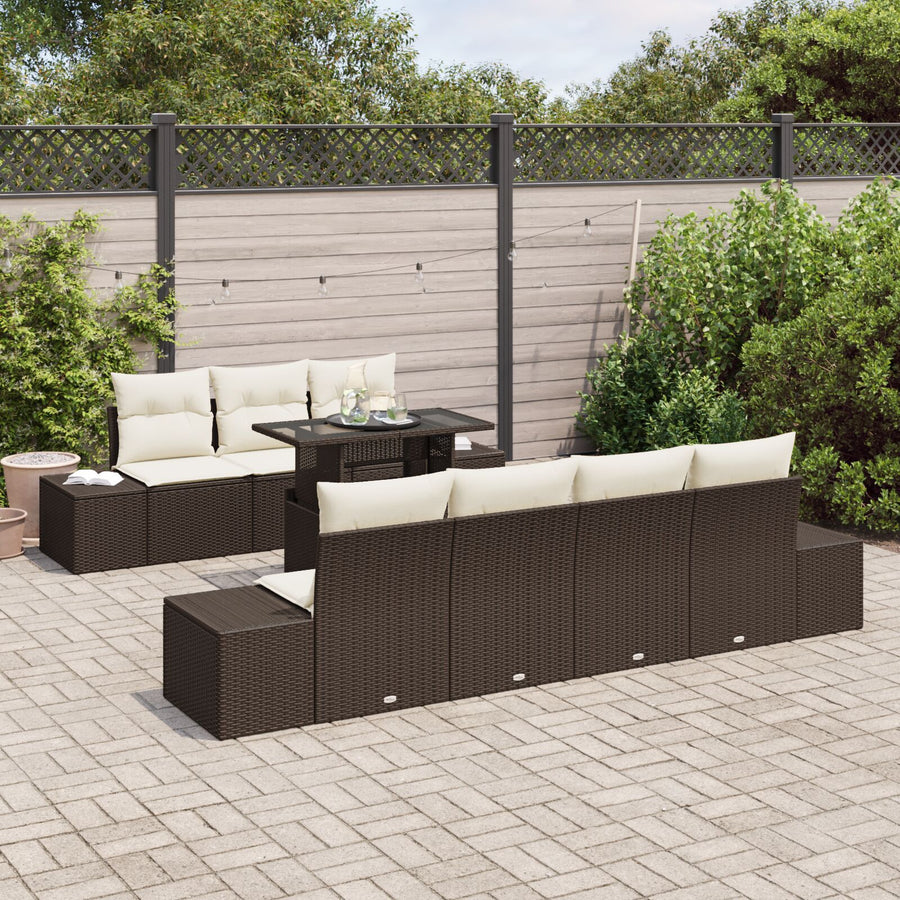 Tuin Sofa Set Set Van 8 Bruin, Crème Rattan, Polyester