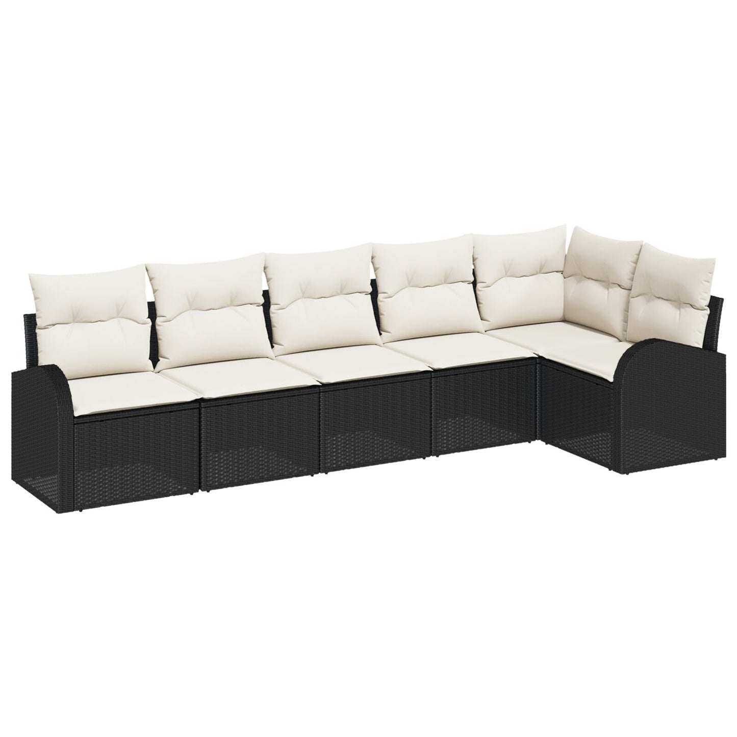 6-Piece Tuin Sofa Set Met Kussens Poly Rattan Zwart en crème zonder tafel
