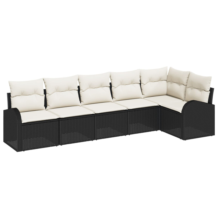 6-Piece Tuin Sofa Set Met Kussens Poly Rattan Zwart en crème zonder tafel