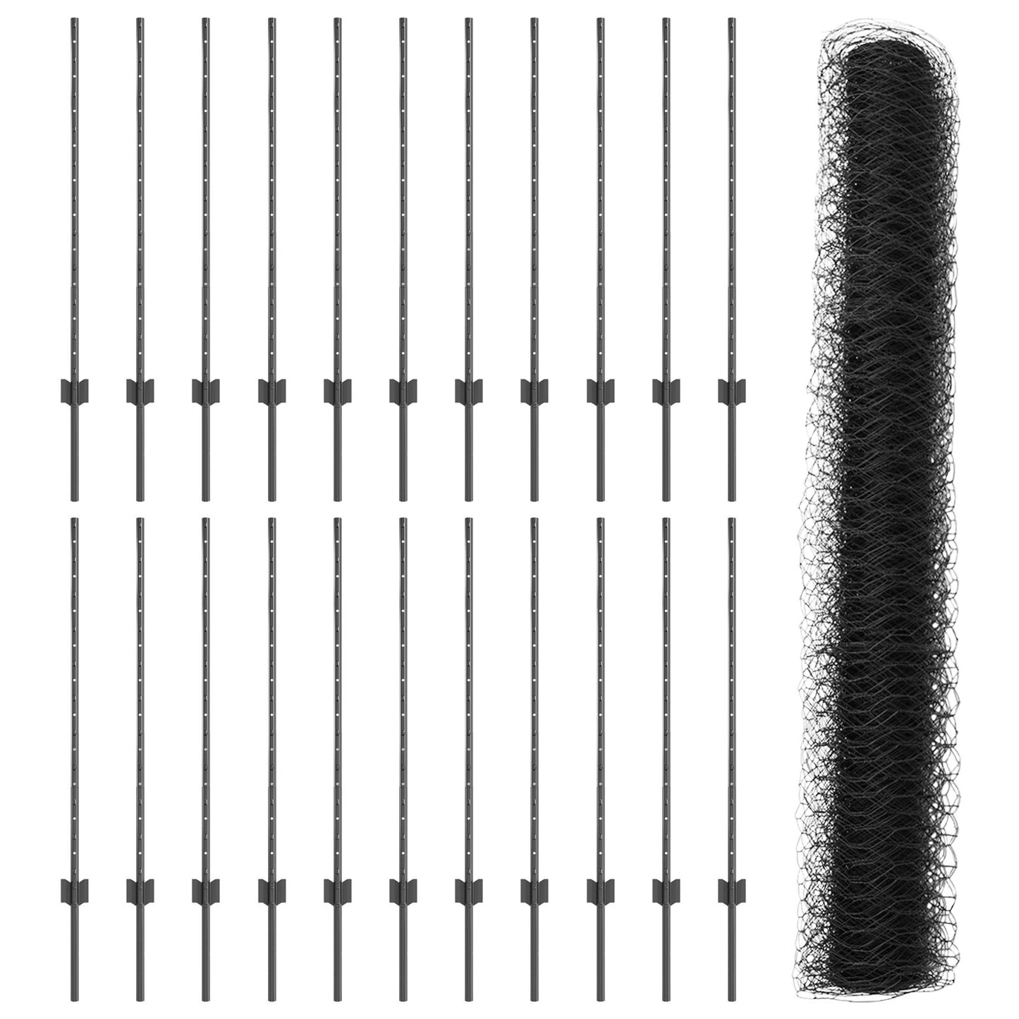 Hekpalen 22 Stuks U-Kanaal Grijs 100 Cm Staal,  Hexagonaal Hek Grijs 1X50 M Staal